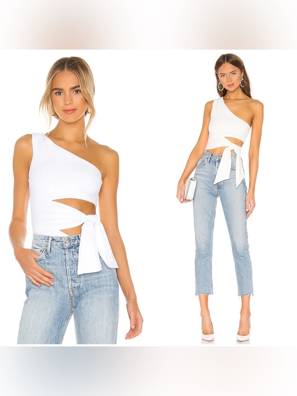 ALIX NYC White One-Shoulder Wrap-Tie Cutout Bodysuit 🤍 Medium